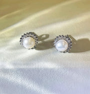 Pearl with Sliver Stud Earrings