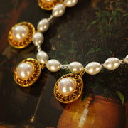 1970s Vibe Swarovski Pearl with Zircon 18K Gold Plated Necklace