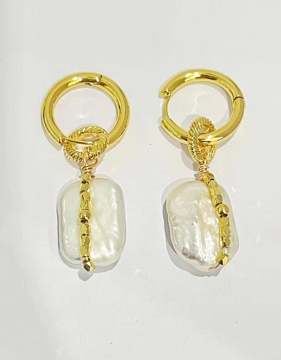 Square Baroque Pearl with 18K Gold Plated Drop Earrings