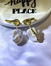 Square Baroque Pearl with 18K Gold Plated Drop Earrings