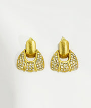 Fan Shaped Swarovski 18K Gold Drop Earrings