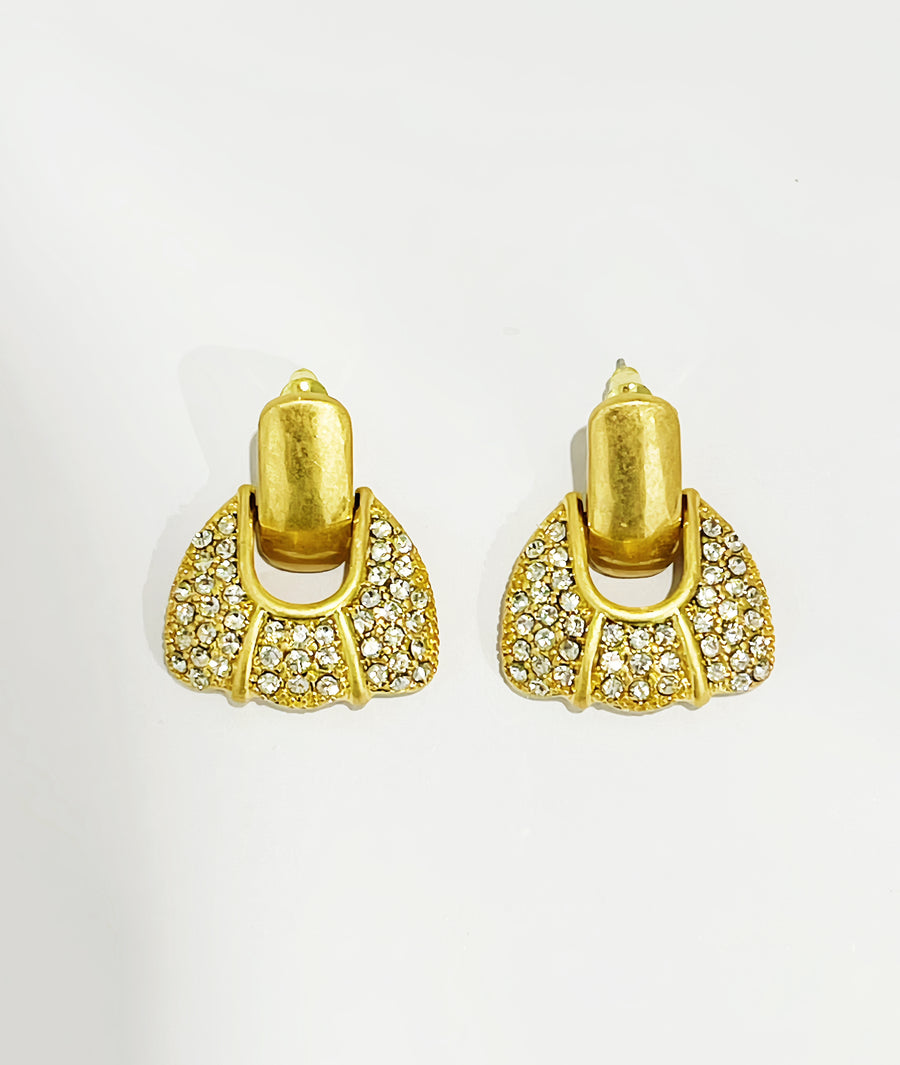 Fan Shaped Swarovski 18K Gold Drop Earrings