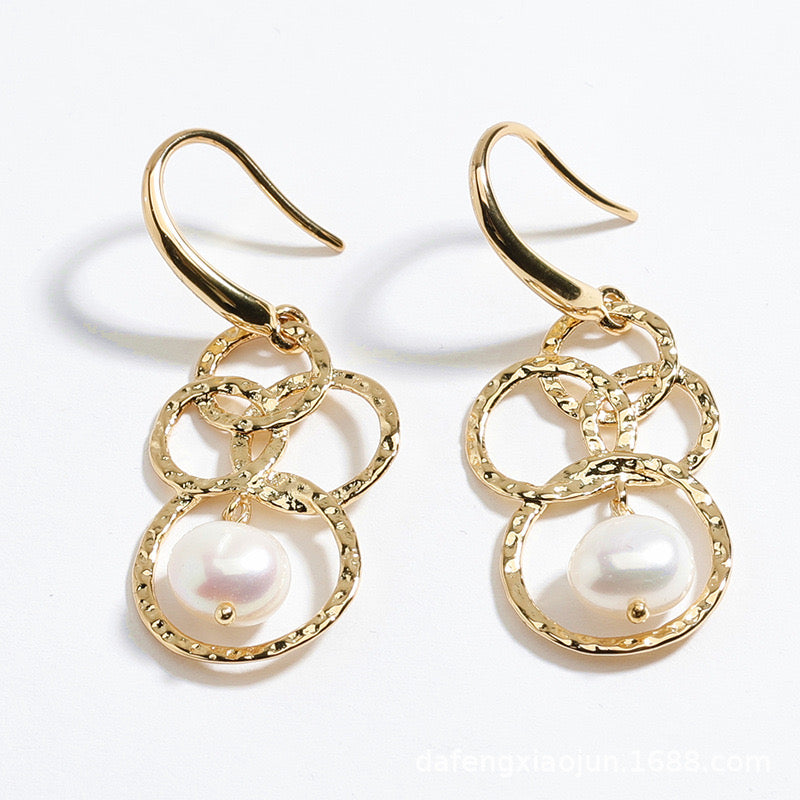 Loops Fresh Water Pearl 18K Gold Plated Drop Earrings