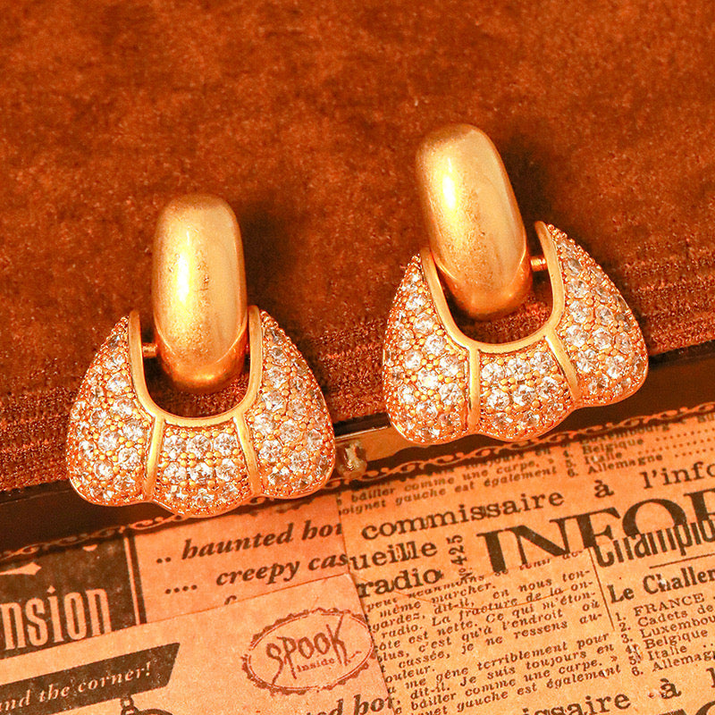 Fan Shaped Swarovski 18K Gold Drop Earrings