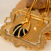 Hand Painted Enamel with Zircon 18K Gold Plated Water Drop Pendant Necklace