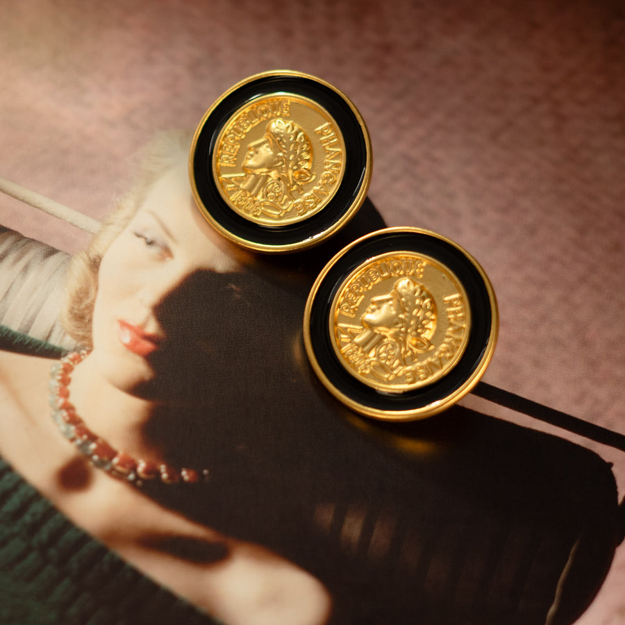 1808 Queen Head Coin Enamel Stud Earrings