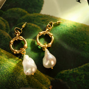 Large Baroque Fresh Water Pearl Gold Drop Earrings