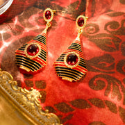 Desert Moon Hand Painted Enamel with Zircon 18K Gold Plated Drop Earrings