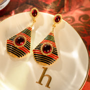 Desert Moon Hand Painted Enamel with Zircon 18K Gold Plated Drop Earrings