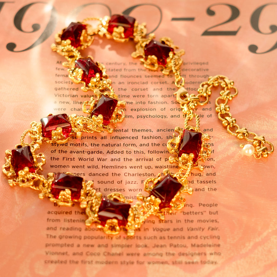 Art Glass Ruby 18K Gold Plated Necklace