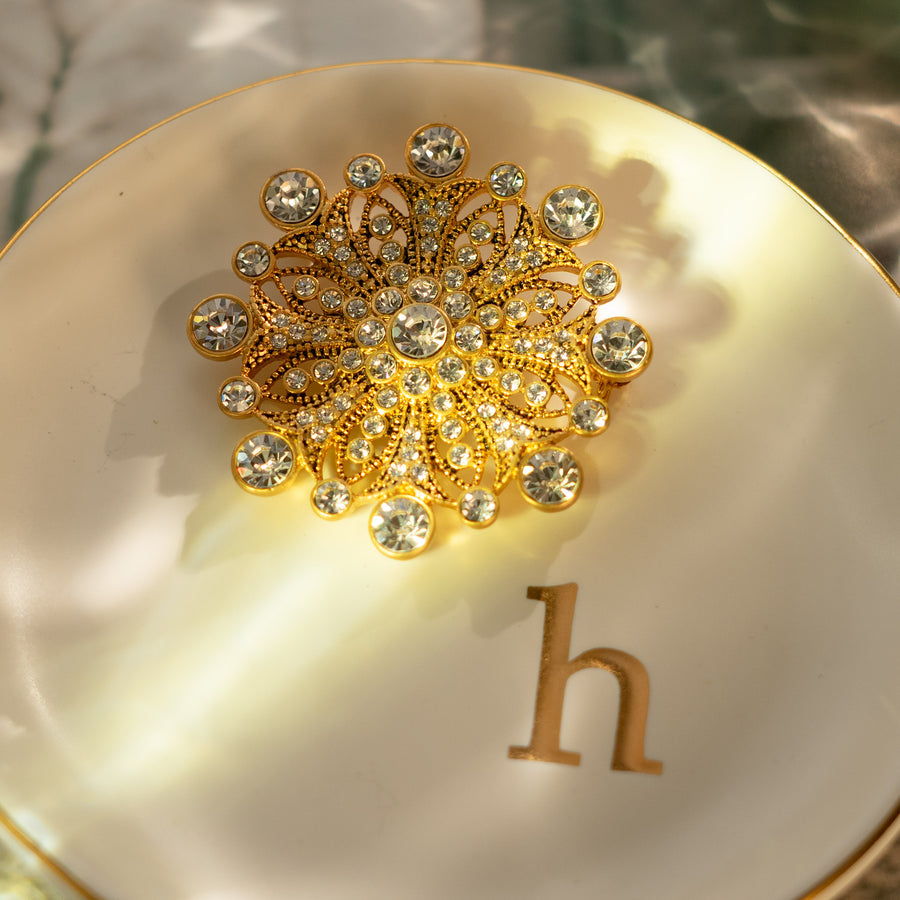 Snow Flake Zircon 18K Gold Plated Brooch