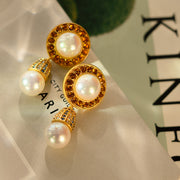 1970s Vibe Swarovski Pearl with Zircon Drop Earrings