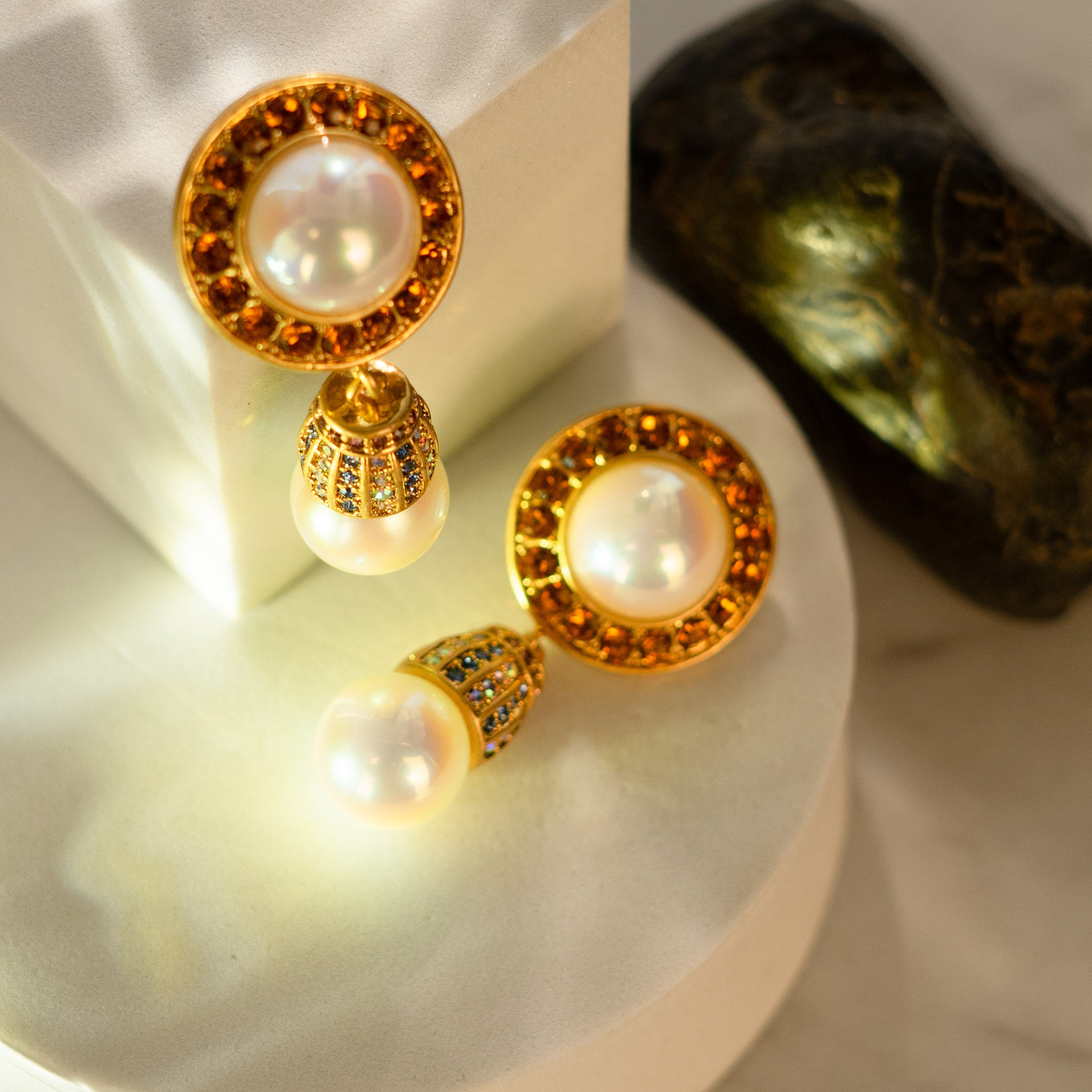 1970s Vibe Swarovski Pearl with Zircon Drop Earrings