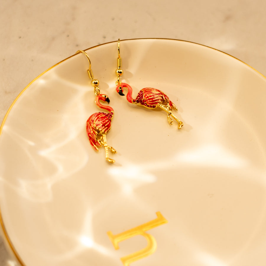 Enamel Flamingo 18K Gold Plated Earrings