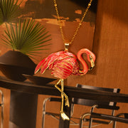 Enamel Flamingo 18K Gold Plated Necklace