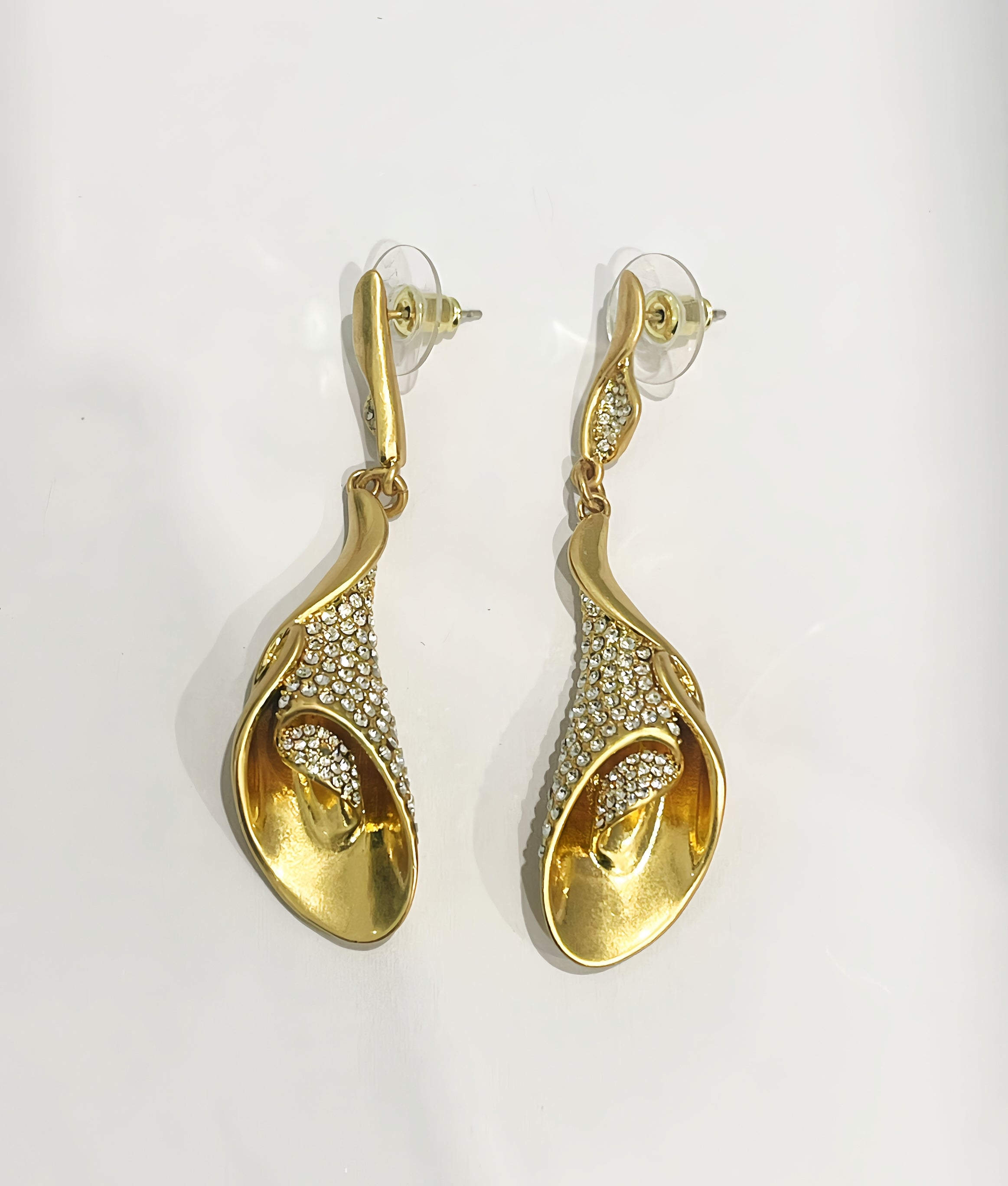 Swirl Swarovski 18K Gold Drop Earrings