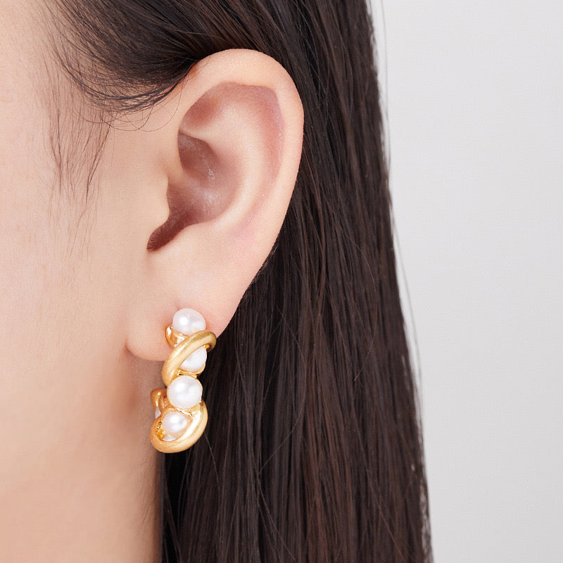 Fresh Water Pearl 18K Gold Plated Hoop Earrings