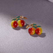 Enamel Branch of Apples 18K Gold Plated Stud Earrings