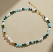 Fresh Water Pearl with Nature Stones Gold Plated Necklace