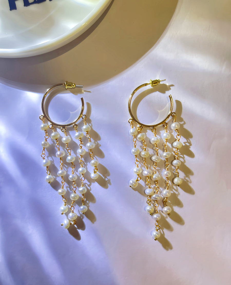 Chandelier Fresh Water Pearl with 18K Gold Plated Drop Earrings