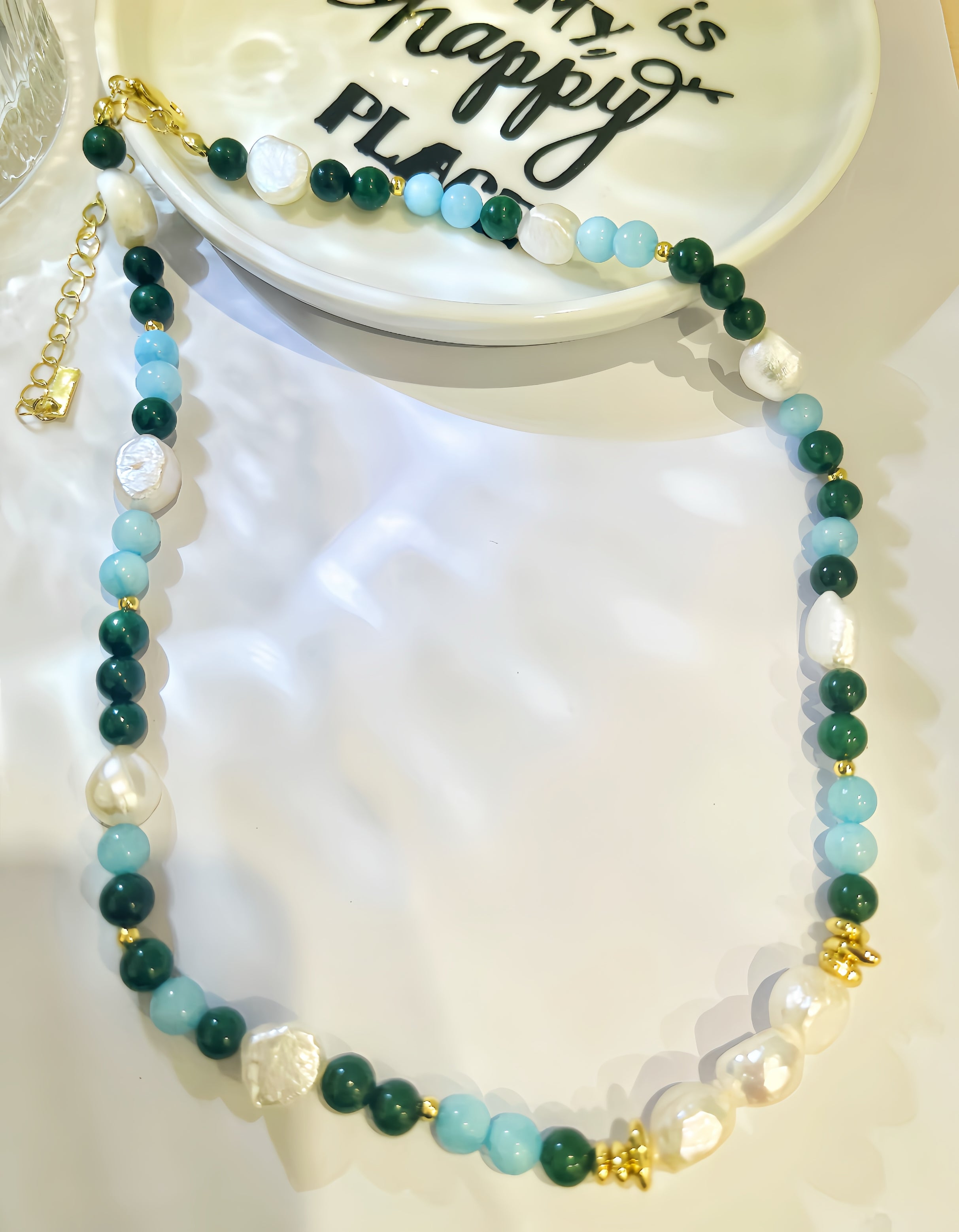 Fresh Water Pearl with Nature Stones Gold Plated Necklace