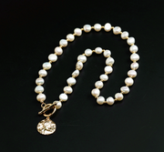 Fresh Water Pearl with Roma Coin 18K Gold Plated Necklace