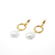 Large Baroque Fresh Water Pearl Gold Drop Earrings