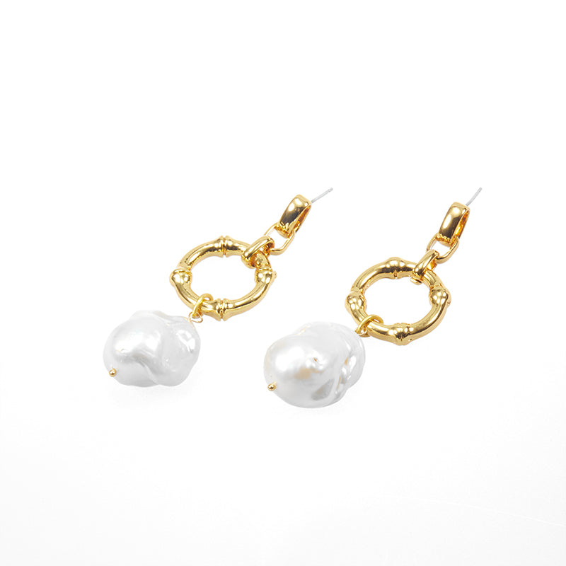 Large Baroque Fresh Water Pearl Gold Drop Earrings