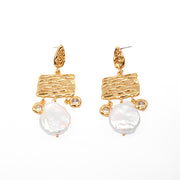 Baroque Fresh Water Pearl with Zircon 18K Gold Plated Drop Earrings