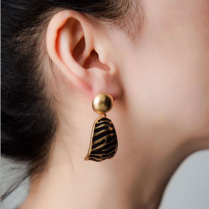 1980s Vibe Zebra Pattern Gold Drop Earrings