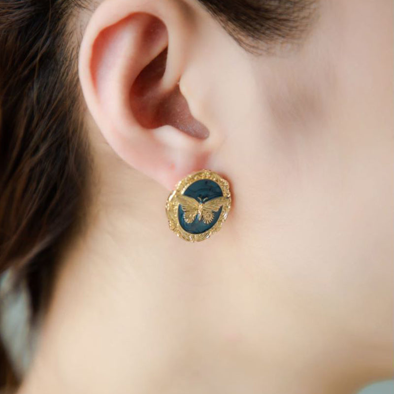 Framed Butterly Resin and Gold Stud Earrings