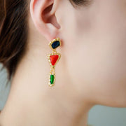 Geometric Colorful Enamel with Gold Drop Earrings