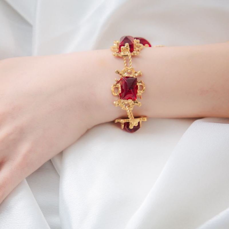 Art Glass Ruby 18K Gold Plated Bracelet