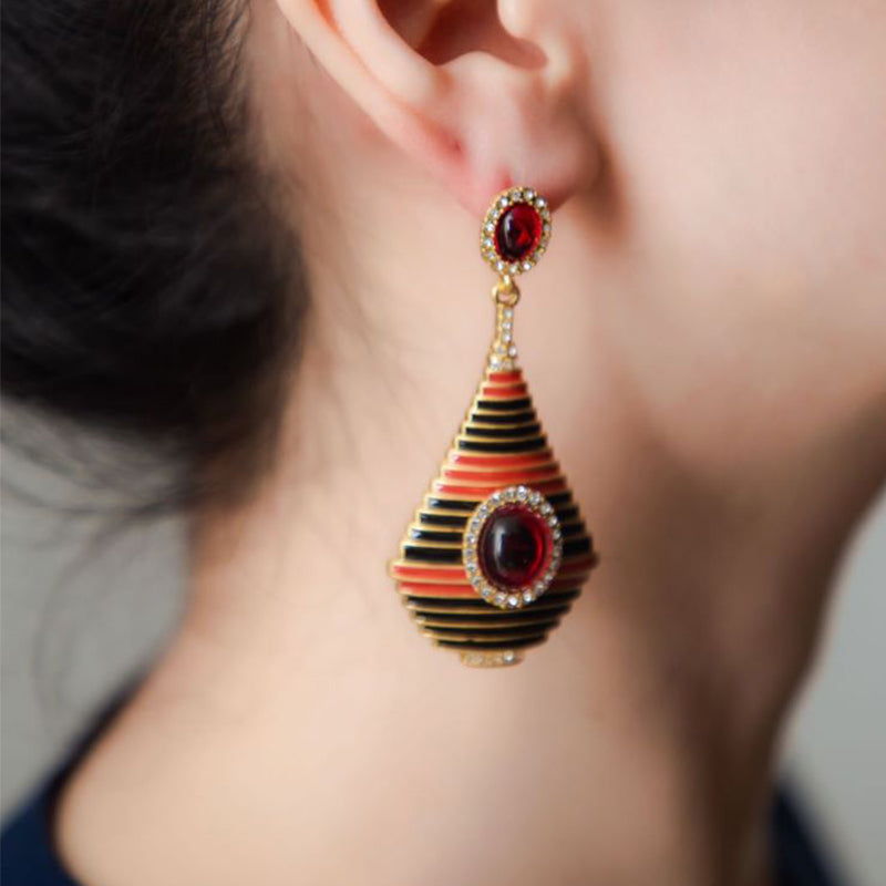 Desert Moon Hand Painted Enamel with Zircon 18K Gold Plated Drop Earrings