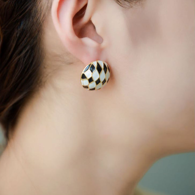 1960s Vibe Checkerboard Enamel Stud Earrings