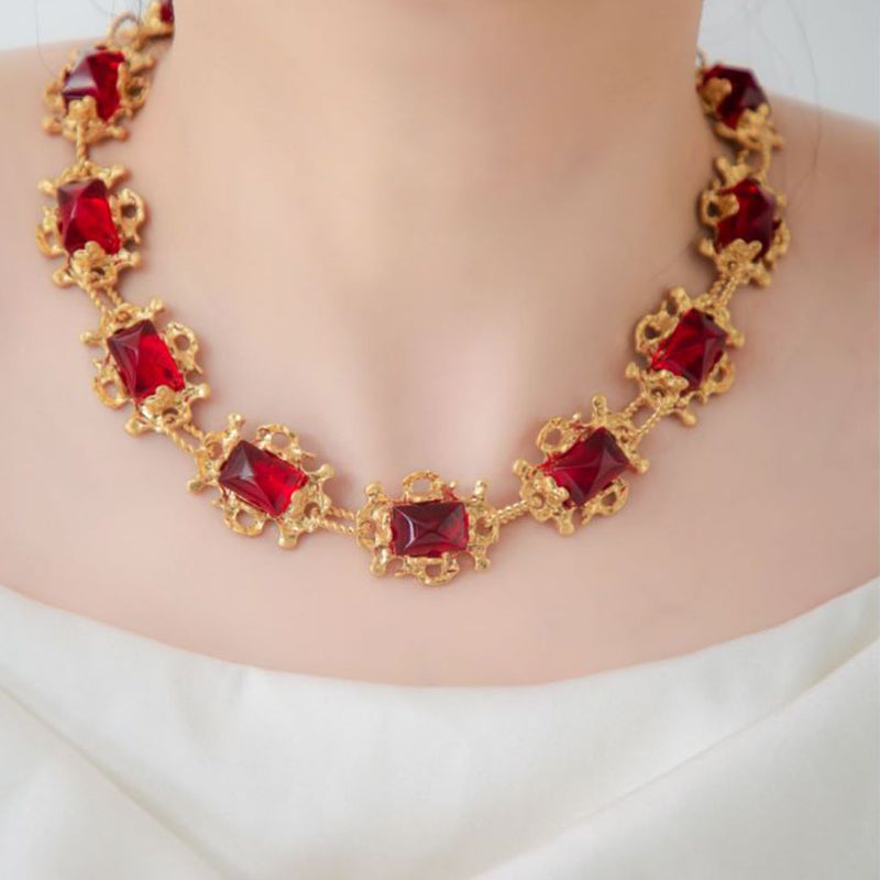 Art Glass Ruby 18K Gold Plated Necklace