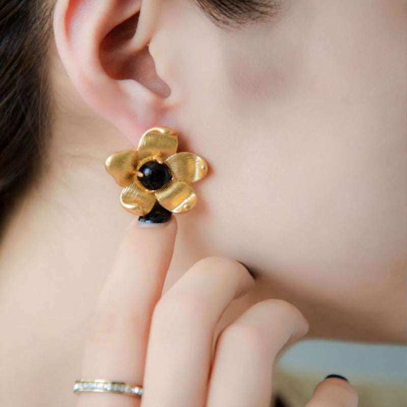 Gold Magnolia Stud Earrings