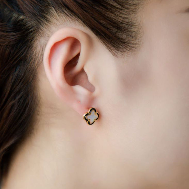 Mother of Pearl with 18K Gold Plated Clover Stud Earrings