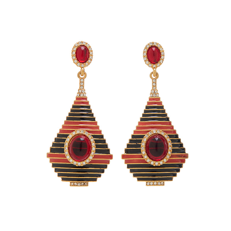 Desert Moon Hand Painted Enamel with Zircon 18K Gold Plated Drop Earrings