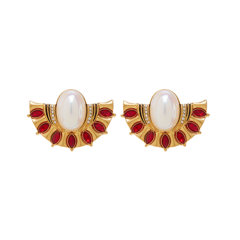 Vintage Inspired Mabé Pearl with Zircon 18K Gold Plated Stud Earrings