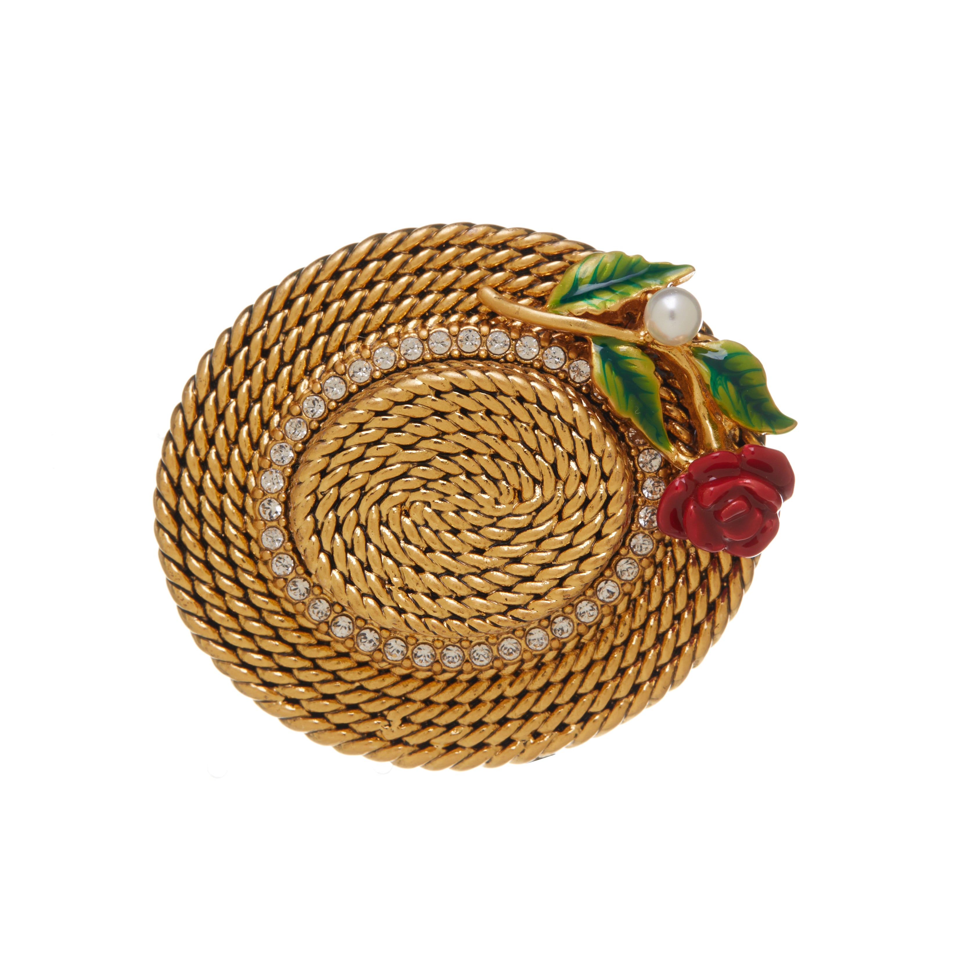 Hand Painted Enamel 18K Gold Plated Straw Hat Brooch
